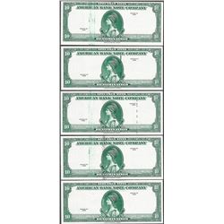 Lot of (5) Different 1929 Ten Unit American Bank Note Company Test Notes
