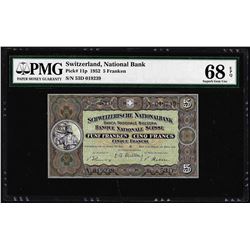 1952 Switzerland 5 Franken Note Pick# 11p PMG Superb Gem Uncirculated 68EPQ