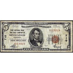1929 $5 First NB and Trust Company of Minneapolis, MN CH# 710 National Currency Note