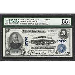 1902PB $5 Chatham Phenix New York, NY CH# 10778 National Note PMG About Unc. 55EPQ
