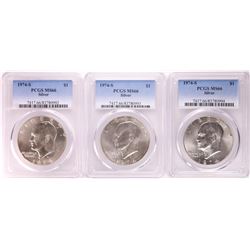 Lot of (3) 1974-S Eisenhower Silver Dollar Coins PCGS MS66