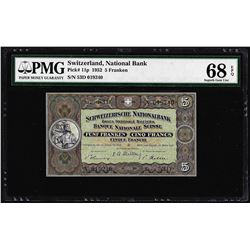 1952 Switzerland 5 Franken Note Pick# 11p PMG Superb Gem Uncirculated 68EPQ