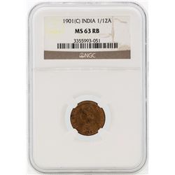 1901 India 1/12 Annas Coin NGC MS63RB