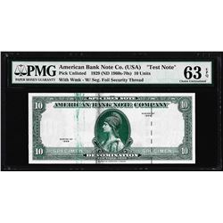 1929 10 Unit American Bank Note Co. "Test Note" PMG Choice Uncirculated 63EPQ