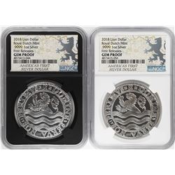 Lot of (2) 2018 Netherlands 1 oz. Silver Lion Dollar Coins NGC Gem Proof First Release