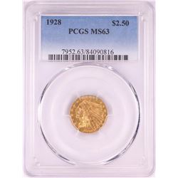 1928 $2 1/2 Indian Head Quarter Eagle Gold Coin PCGS MS63