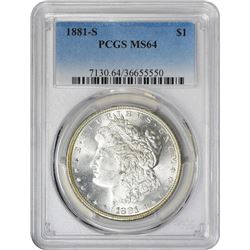 1881-S $1 Morgan Silver Dollar Coin PCGS MS64 Amazing Toning