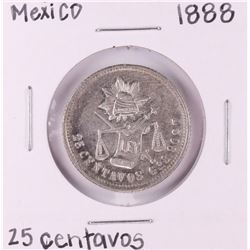 1888 Mexico 25 Centavos Silver Coin