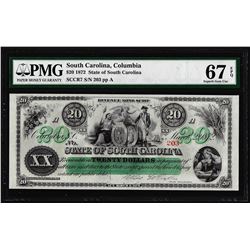 1872 $20 State of South Carolina Revenue Bond Obsolete Note PMG Superb Gem Unc. 67EPQ