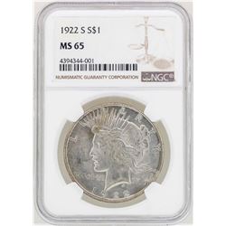 1922-S $1 Peace Silver Dollar Coin NGC MS65