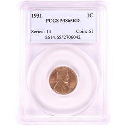 1931 Lincoln Wheat Cent Coin PCGS MS65RD