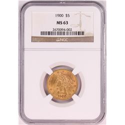 1900 $5 Liberty Head Half Eagle Gold Coin NGC MS63