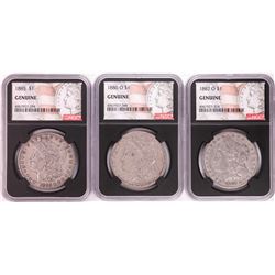 Lot of 1885, 1886-O, & 1887-O $1 Morgan Silver Dollar Coins NGC Genuine