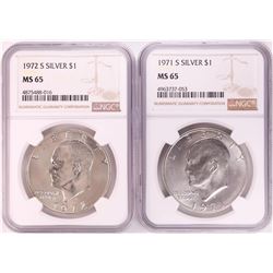 Lot of 1971-S & 1972-S Eisenhower Silver Dollar Coins NGC MS65