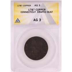 1787 Connecticut Draped Bust Colonial Copper Coin ANACS AG3