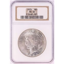 1923 $1 Peace Silver Dollar Coin NGC MS65