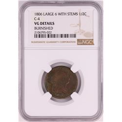 1806 Large 6 With Stems C-4 Draped Bust Half Cent Coin NGC VG Details