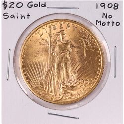 1908 No Motto $20 St. Gaudens Double Eagle Gold Coin