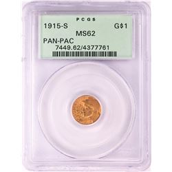 1915-S $1 Pan Pacific Commemorative Gold Coin PCGS MS62 Old Green Holder