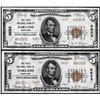 Image 1 : Lot of (2) 1929 $5 First NB in Oakland, Maryland CH# 5623 National Currency Notes