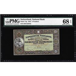 1952 Switzerland 5 Franken Note Pick# 11p PMG Superb Gem Uncirculated 68EPQ