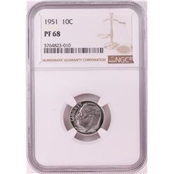 1951 Proof Roosevelt Dime Coin NGC PF68