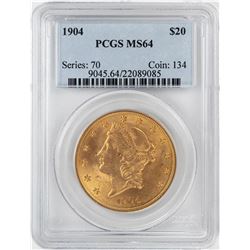 1904 $20 Liberty Head Double Eagle Gold Coin PCGS MS64