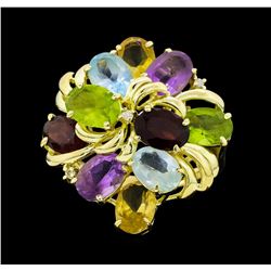 14KT Yellow Gold Ladies 10.00 ctw Multi-Color Semi-Precious Gemstone and Diamond Ring