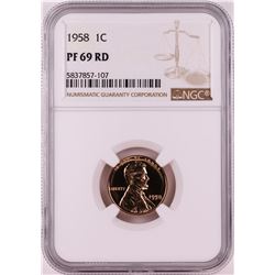 1958 Proof Lincoln Wheat Cent Coin NGC PF69RD