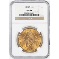 1898-S $20 Liberty Head Double Eagle Gold Coin NGC MS64