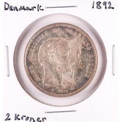 1892 Denmark 2 Kroner Silver Coin