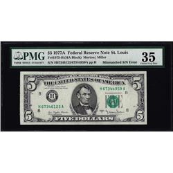 1977A $5 Federal Reserve Note Mismatched Serial Number ERROR PMG Very Fine 35