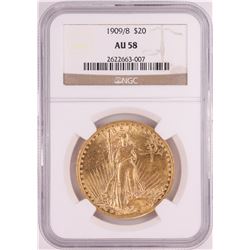 1909/8 $20 St. Gaudens Double Eagle Gold Coin NGC AU58