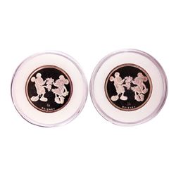 1989 (2) Disney Mickey & Minnie  Yours Forever  1/4 oz. .999 Fine Silver Rounds