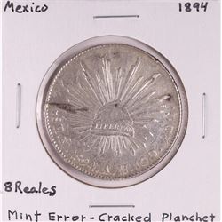 1894 Mexico 8 Reales Silver Coin Mint Error-Cracked Planchet