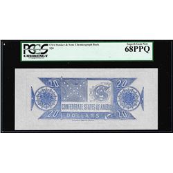 $20 Chemicograph Back Confederate Currency Note PCGS Superb Gem New 68PPQ