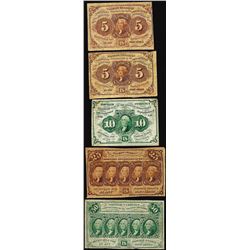 Lot of (5) First Issue Fractional Currency Notes