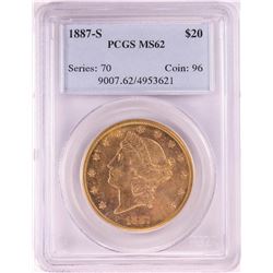 1887-S $20 Liberty Head Double Eagle Gold Coin PCGS MS62