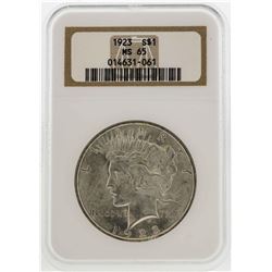 1923 $1 Peace Silver Dollar Coin NGC MS65