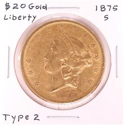 1875-S $20 Type 2 Liberty Head Double Eagle Gold Coin