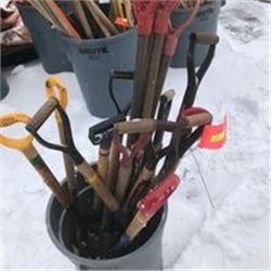 FT.MAC: ASSORTED BROOMS, SHOVELS, SCRAPERS