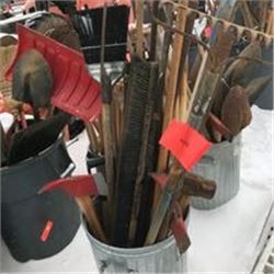 FT.MAC: ASSORTED BROOMS, SHOVELS, SCRAPERS