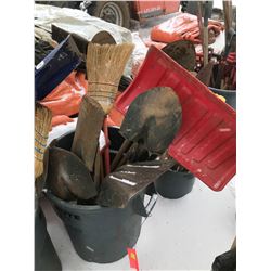 FT.MAC: ASSORTED BROOMS, SHOVELS, SCRAPERS