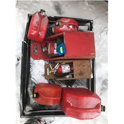 FT.MAC: ASSORTED GAS CANS AND FIRE EXTINGUISHERS