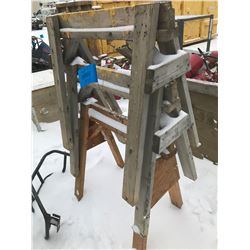 FT.MAC: ASSORTED WOODEN SAW HORSES, VARIOUS SIZES
