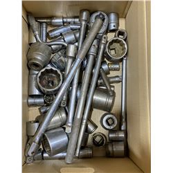 SH. PARK: BOX OF ASSORTED 1/2" SOCKETS / WRENCHES