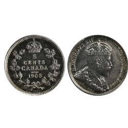 1908Lge8 Canada Five Cents-ICCS AU55