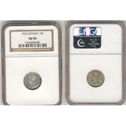1933 Canada Ten Cents-NGC AU58