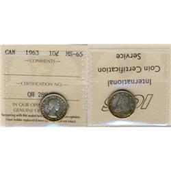 1963 Canada Ten Cents-ICCS MS65