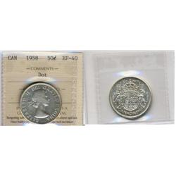 1958 Dot Canada Fifty Cents-ICCS EF40